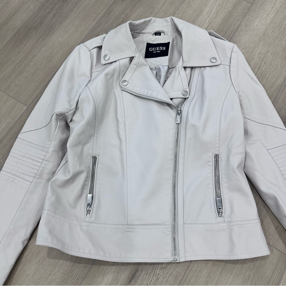 GUESS faux vegan leather jacket large light grey - Picture 2 of 10